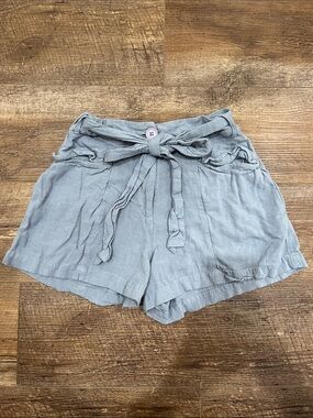High-Waist Tie Belt Women's Shorts in Light Blue